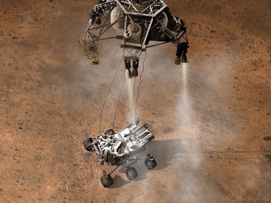 Curiosity est déposé sur Mars par l'atterrisseur