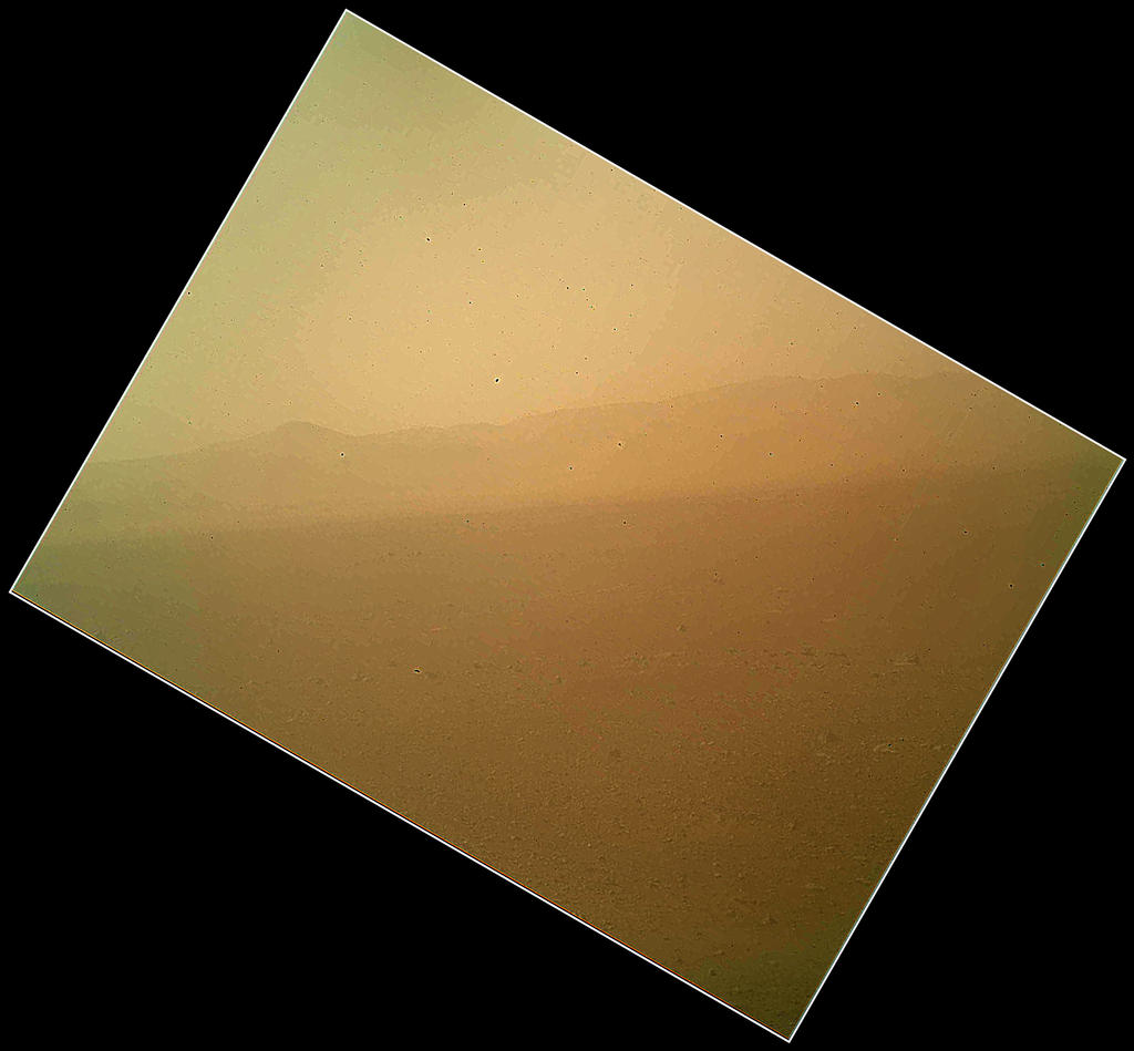 Première photo couleur prise par MAHLI (petit appareil photo situé au bout du bras robotique du Rover) (Credit : NASA/ JPL-Caltech)