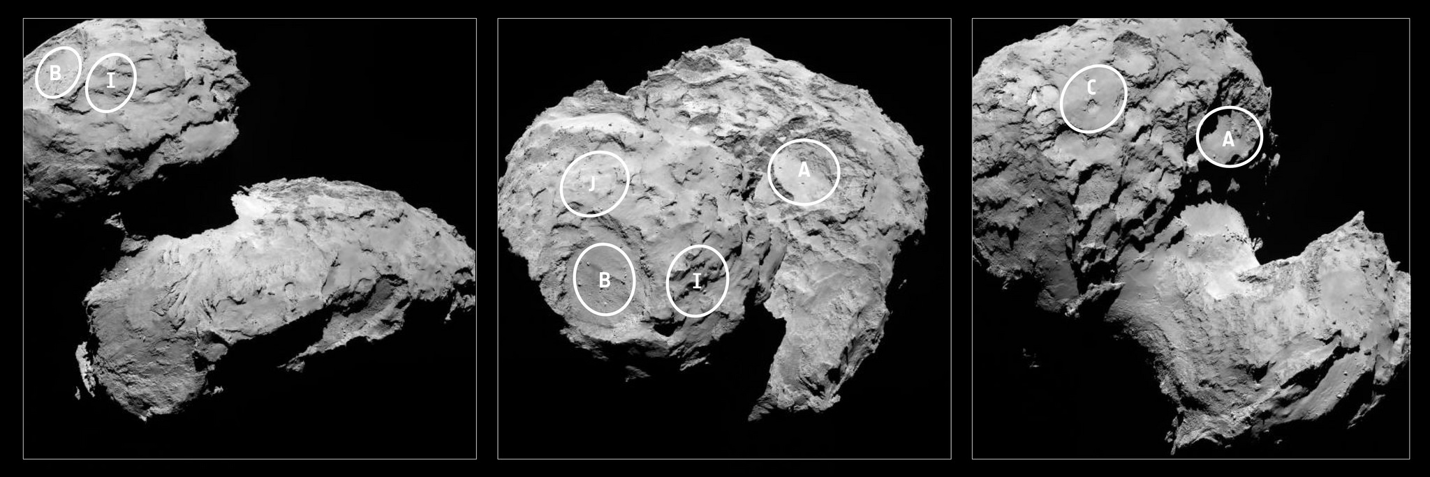 Les sites candidats pour l'atterrissage de Philae sur Rosetta