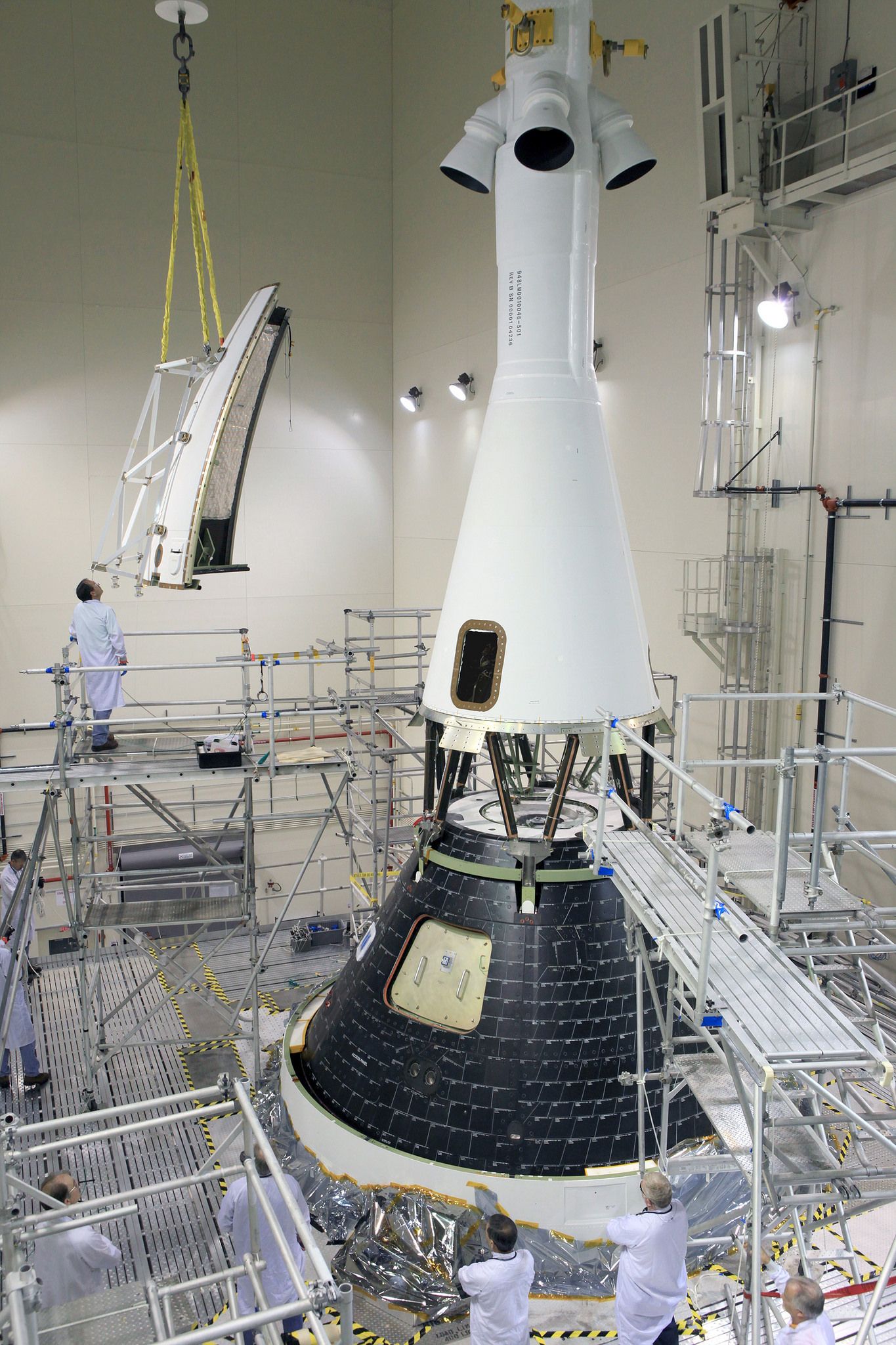 Capsule Orion avec son système d'annulation de lancement (Launch Abort System) (Crédits: NASA/Kennedy Space Center)
